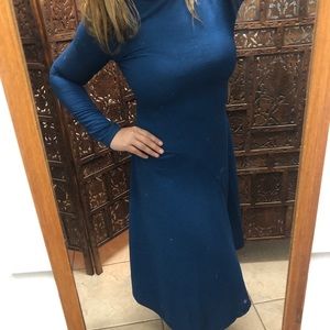 ZARA Textured Blue Long Sleeve Fitted Dress Medium